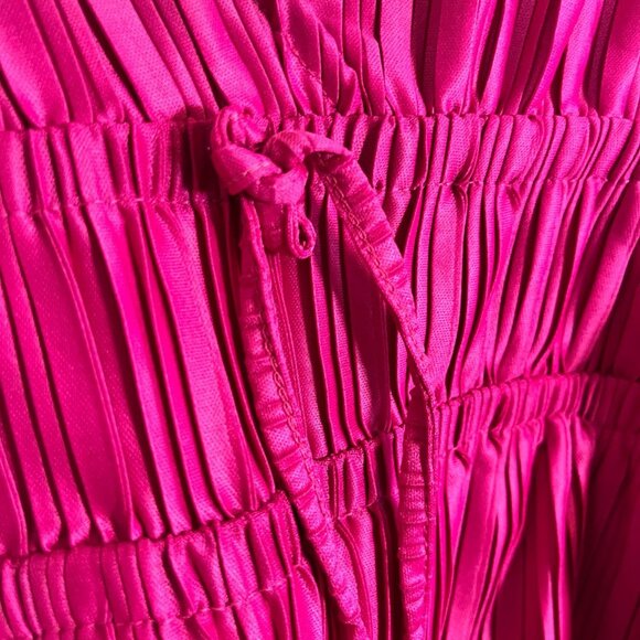 Retro Crinkle Feminne Peplum Top L Coquette Boho Y2K Chic Shiny Festive Holiday - Picture 4 of 11